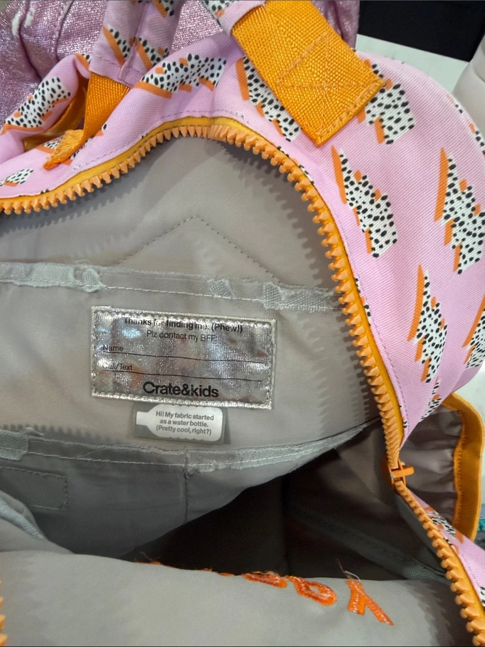 Kids' Pink Lightning Bolt Backpack “Poppy” Inscribed